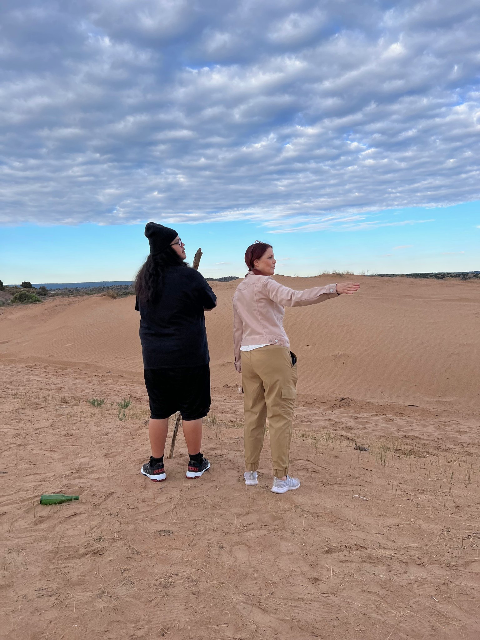 Cast and director with skull mask on location