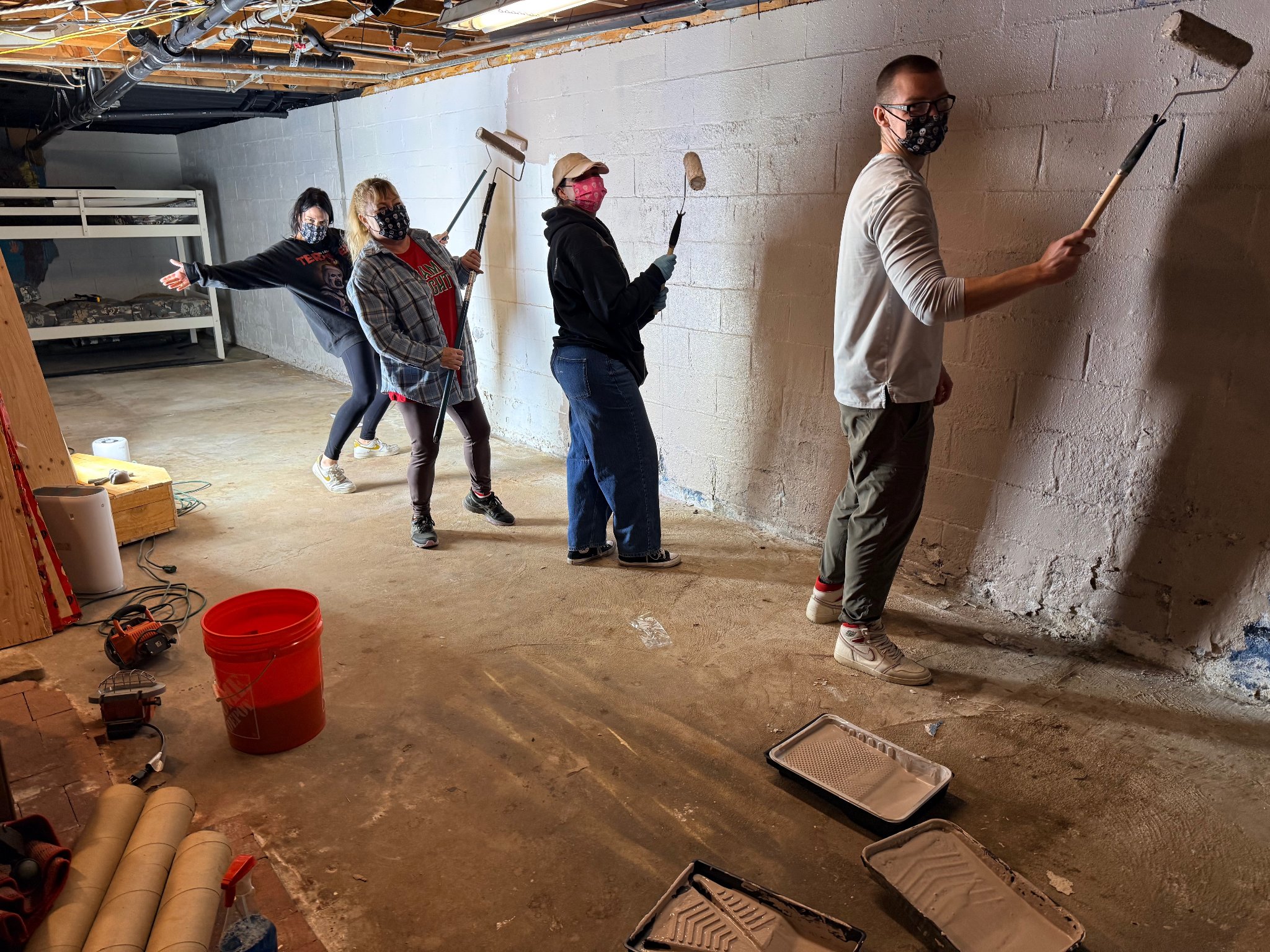 Behind the scenes — crew painting the set, Hannah Goes to Hell
