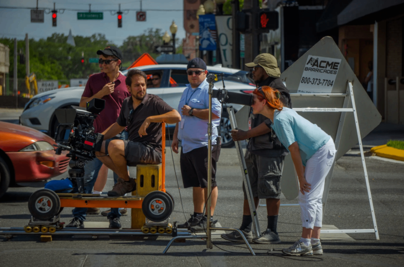 Anne Welles with crew on location, Ocala FL