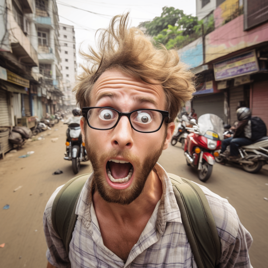 Disheveled American in India