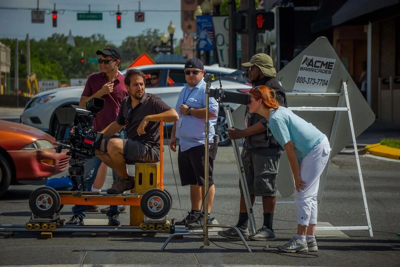 Anne Welles directing on location on the street