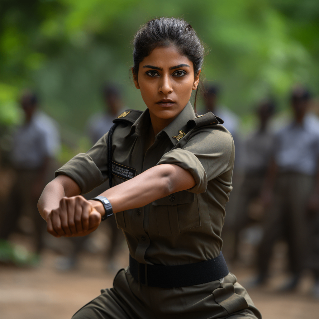Indian police officer in fighting stance